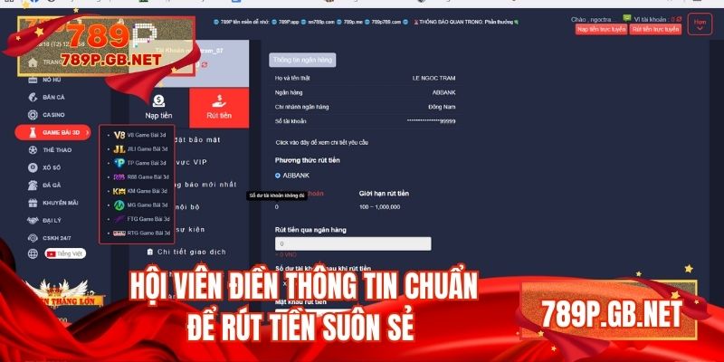 Hội viên điền thông tin chuẩn để rút tiền suôn sẻ